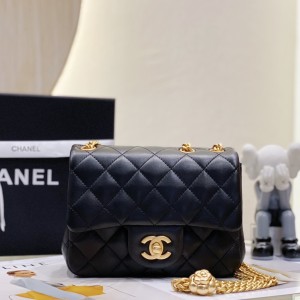 「#10176」Chanel 23s Black Camellia CF Prismatic Chain Bag AS4040 18cm (Small)
