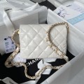 「#10187」Chanel white 23K cowhide wide shoulder strap shoulder bag AS4423 13.5*20.5*5cm