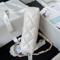 「#10187」Chanel white 23K cowhide wide shoulder strap shoulder bag AS4423 13.5*20.5*5cm