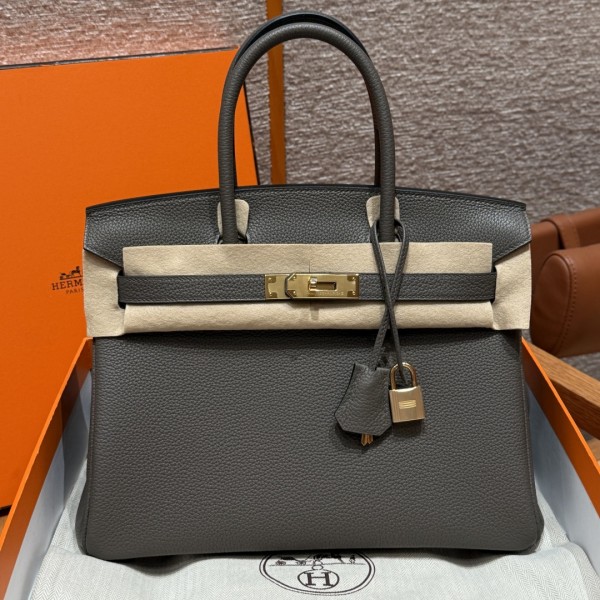 「#4140」 Hermès Pewter Grey Gold Buckle Birkin Bag 30cm