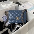 「#10190」Chanel blue 23K cowhide wide shoulder strap shoulder bag AS4423 13.5*20.5*5cm