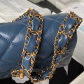 「#10190」Chanel blue 23K cowhide wide shoulder strap shoulder bag AS4423 13.5*20.5*5cm