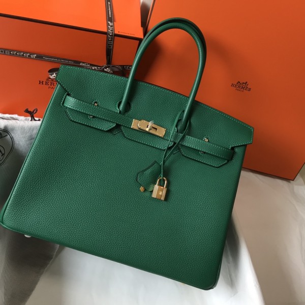「#4141」Hermès Dark Green Gold Buckle Birkin Bag 30cm