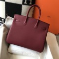 「#4142」Hermès Dark Red Gold Buckle Birkin Bag 30cm