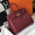 「#4142」Hermès Dark Red Gold Buckle Birkin Bag 30cm