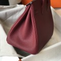 「#4142」Hermès Dark Red Gold Buckle Birkin Bag 30cm