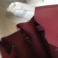 「#4142」Hermès Dark Red Gold Buckle Birkin Bag 30cm