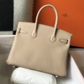 「#4143」Hermès Trench Coat Grey Gold Buckle Birkin Bag 30cm
