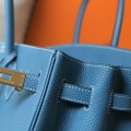 「#4144」 Hermès Lake Blue Gold Buckle Birkin Bag 30cm