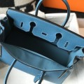 「#4144」 Hermès Lake Blue Gold Buckle Birkin Bag 30cm