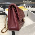 「#10221」Chanel Red Gold Buckle 2018 Big V 25cm