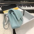 「#10223」Chanel Macaron Blue Silver Buckle 2018 Big V 25cm