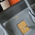 「#4146」Hermès Linen Blue Gold Buckle Birkin Bag 30cm