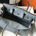 「#4146」Hermès Linen Blue Gold Buckle Birkin Bag 30cm