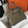 「#4147」Hermès Elephant Grey Gold Buckle Birkin Bag 30cm