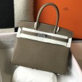 「#4148」Hermès Elephant Grey Silver Buckle Birkin Bag 30cm
