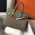 「#4148」Hermès Elephant Grey Silver Buckle Birkin Bag 30cm
