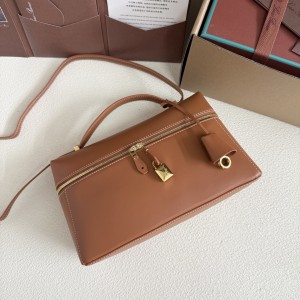 「#7150」Loro pian Extra bag L27 gold buckle - FAN4043 - 16cm*27 cm*10cm - warm brown
