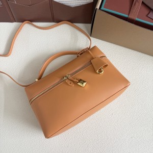 「#7151」Loro pian Extra bag L27 gold buckle - FAN4043 - 16cm*27 cm*10cm - cinnamon orange