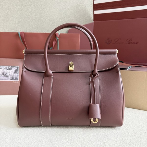 「#7157」Loro pian  Loom L32 gold buckle - FAN4043 - 33cm✖️23cm✖️18CM - Smoky Caramel