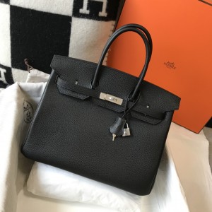 「#4150」Hermès Black Silver Buckle Birkin Bag 30cm