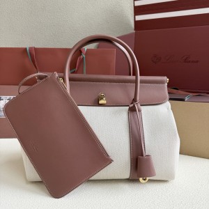 「#7159」Loro pian  Loom L32 gold buckle -  FAN9610 - 33cm✖️23cm✖️18CM - Caramel Canvas