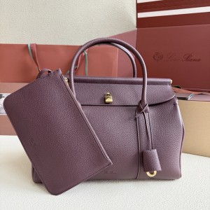 「#7163」Loro pian  Loom L32 gold buckle -  FAN9610 - 33cm✖️23cm✖️18CM - red bean color