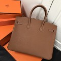 「#4152」 Hermes Golden Brown Silver Buckle Birkin Bag 30cm