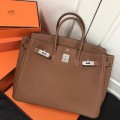 「#4152」 Hermes Golden Brown Silver Buckle Birkin Bag 30cm