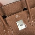 「#4152」 Hermes Golden Brown Silver Buckle Birkin Bag 30cm