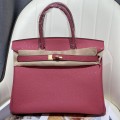 「#4155」 Hermès Rose Red Ostrich Gold Buckle Birkin Bag 30cm