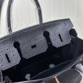 「#4157」 Hermès Black Ostrich Gold Buckle Birkin Bag 30cm