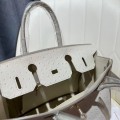 「#4158」 Hermès Milkshake White Ostrich Gold Buckle Birkin Bag 30cm