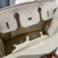 「#4158」 Hermès Milkshake White Ostrich Gold Buckle Birkin Bag 30cm