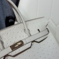 「#4158」 Hermès Milkshake White Ostrich Gold Buckle Birkin Bag 30cm