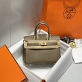 「#4161」 Hermès Elephant Grey Gold Buckle Mini Birkin Bag 20cm