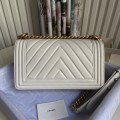 「#10238」Chanel White Ribbed Gold Buckle Hot Mom Bag 67086 25cm