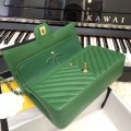 「#10245」Chanel 2018 Big V Green Gold Chain 25cm AS8023