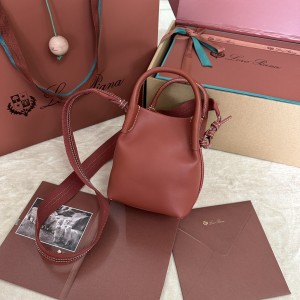 「#7203」Loro pian Bale  - 16cm*14cm*23cm - red plain weave