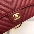 「#10250」Chanel 2018 Big V Red Ball Gold Chain Gold Buckle 25cm AS8023