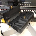「#10253」Chanel 2018 Big V Black Gold Chain Gold Buckle 25cm AS8023