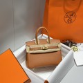 「#4163」 Hermes Golden Brown Gold Buckle Mini Birkin Bag 20cm