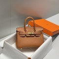 「#4163」 Hermes Golden Brown Gold Buckle Mini Birkin Bag 20cm