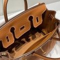 「#4163」 Hermes Golden Brown Gold Buckle Mini Birkin Bag 20cm