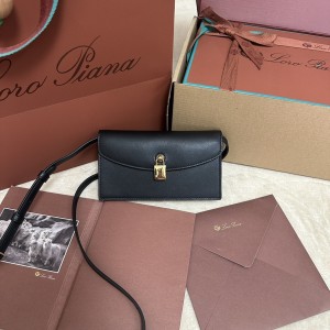 「#7208」Loro pian Pickette - 18cm*10cm*2.5cm - black plain weave