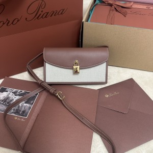 「#7211」Loro pian Pickette - 18cm*10cm*2.5cm - Caramel Canvas