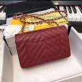 「#10261」Chanel 2018 Big V Red Gold Chain Gold Buckle 20cm AS8500
