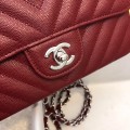 「#10262」Chanel 2018 Big V Red Silver Chain Silver Buckle 20cm AS8500