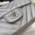 「#10266」Chanel 2018 Big V Barbie Silver Chain Silver Buckle 20cm AS8500