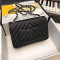「#10267」Chanel 2018 Big V Black Silver Chain Silver Buckle 20cm AS8500